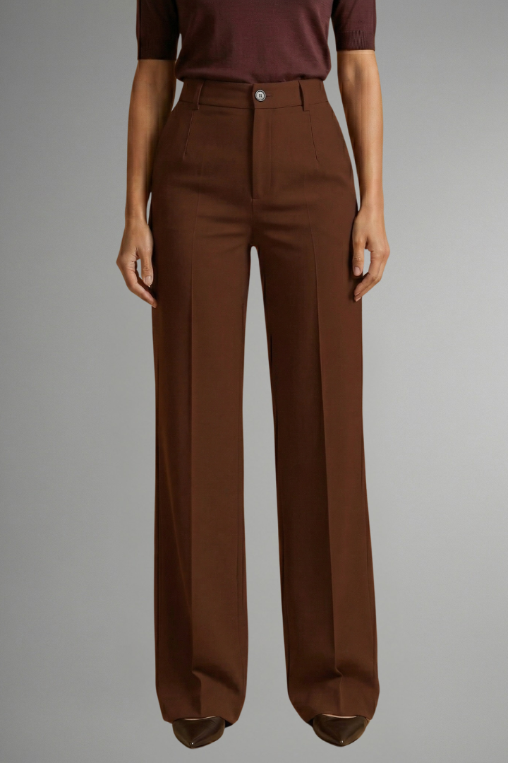 Women's High-Waisted Wide Leg Pants with Tailored Fit and Button Closure - Image 13