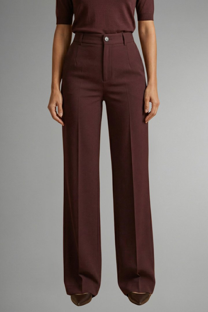 Women's High-Waisted Wide Leg Pants with Tailored Fit and Button Closure - Image 3