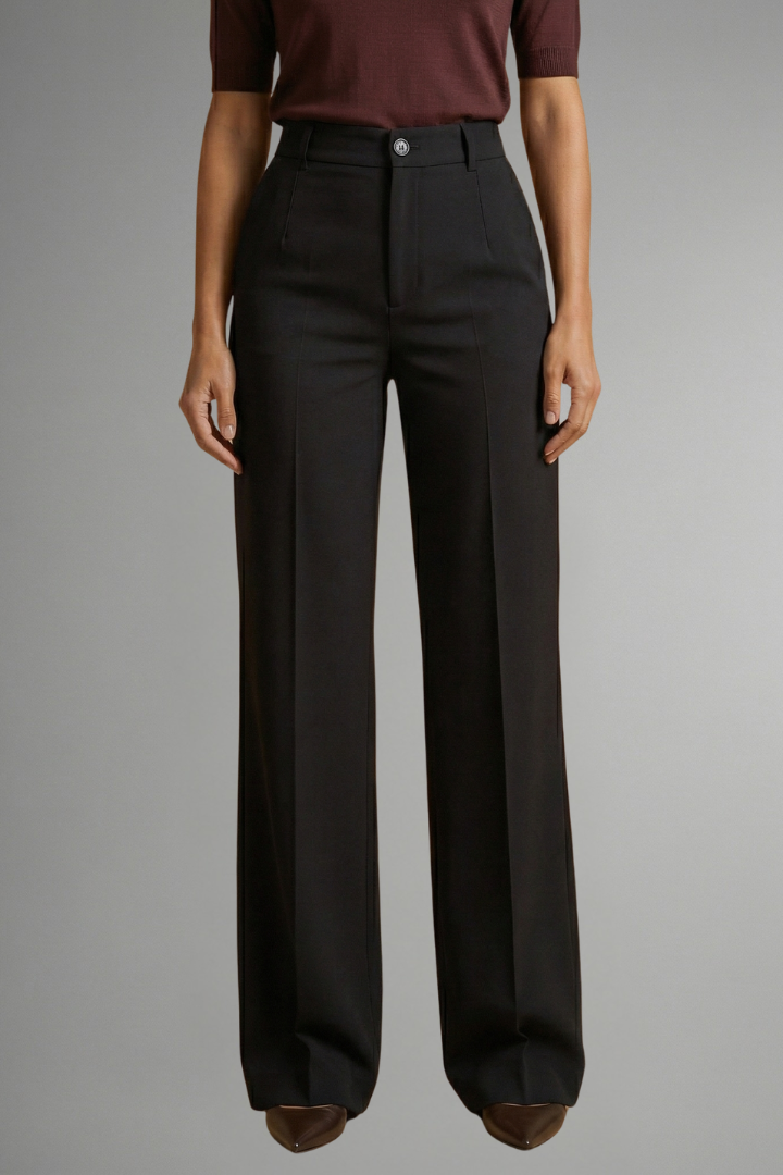 Women's High-Waisted Wide Leg Pants with Tailored Fit and Button Closure - Image 7
