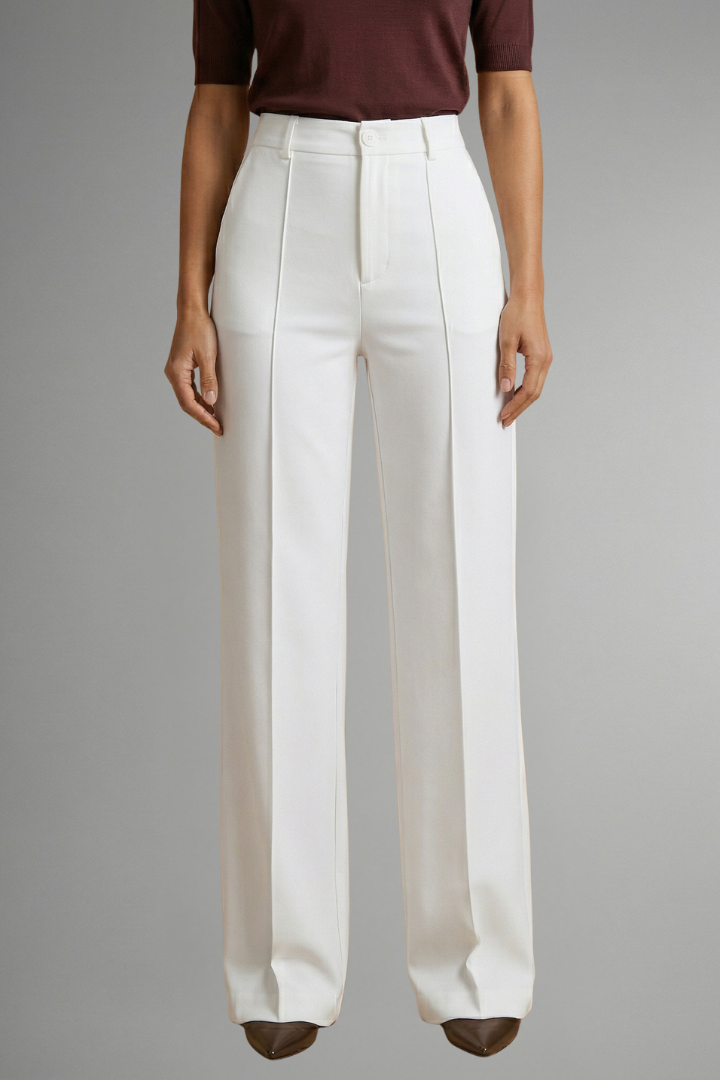 Women's High-Waisted Wide Leg Pants with Tailored Fit and Button Closure - Image 8