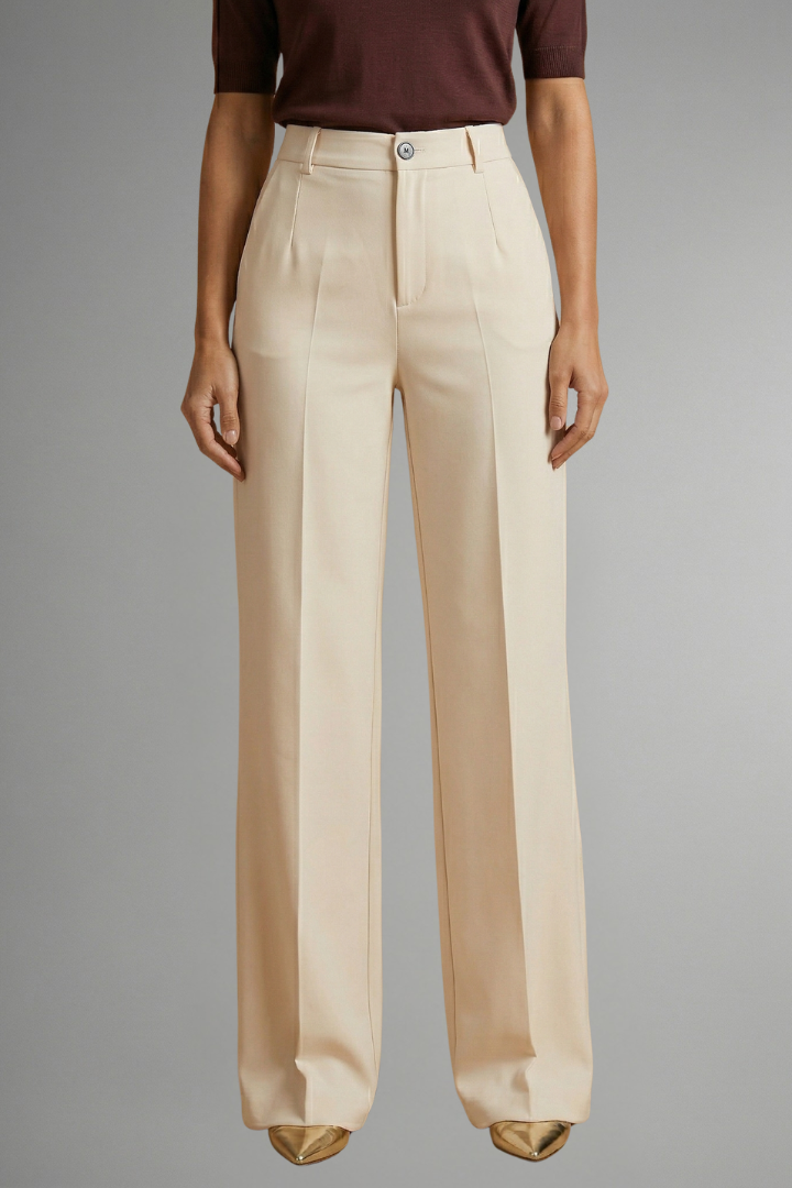Women's High-Waisted Wide Leg Pants with Tailored Fit and Button Closure - Image 9