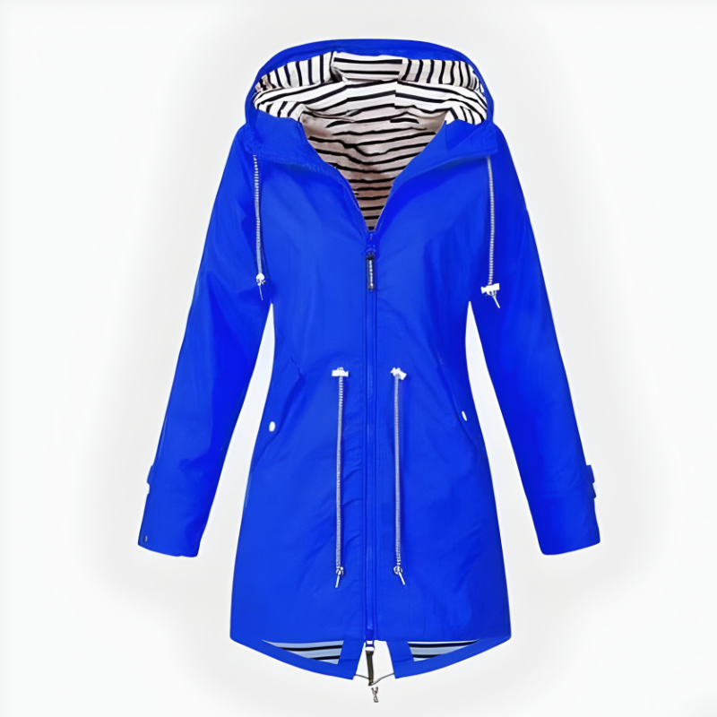 Women's Hooded Waterproof Rain Jacket with Striped Lining and Drawstring Waist - Image 6