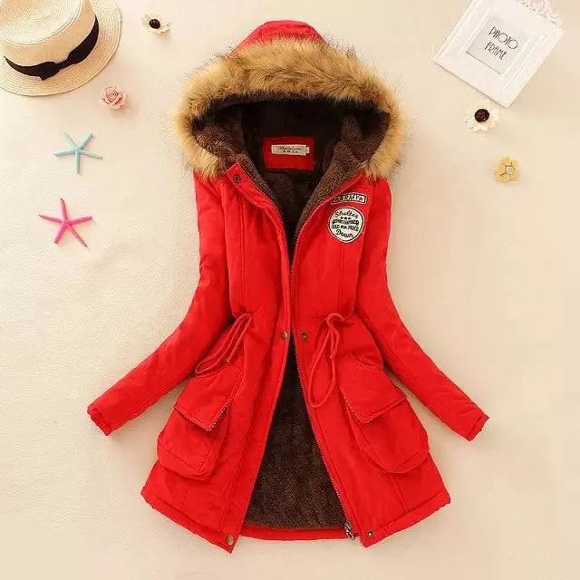 Women's Hooded Winter Coat with Fleece Lining and Faux Fur Hood Trim - Image 12