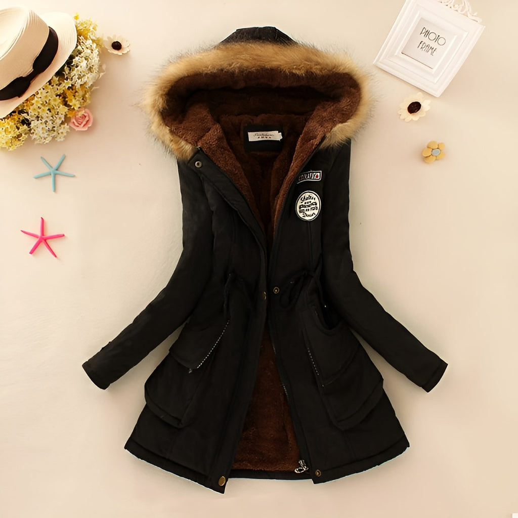 Women's Hooded Winter Coat with Fleece Lining and Faux Fur Hood Trim - Image 18