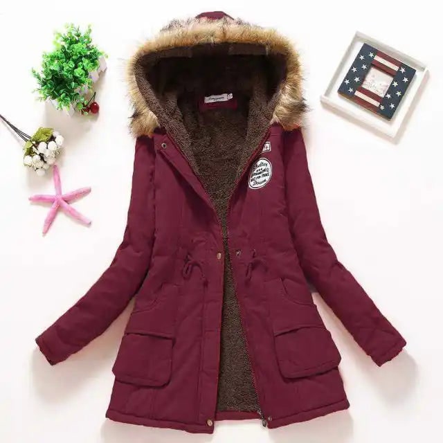 Women's Hooded Winter Coat with Fleece Lining and Faux Fur Hood Trim - Image 20