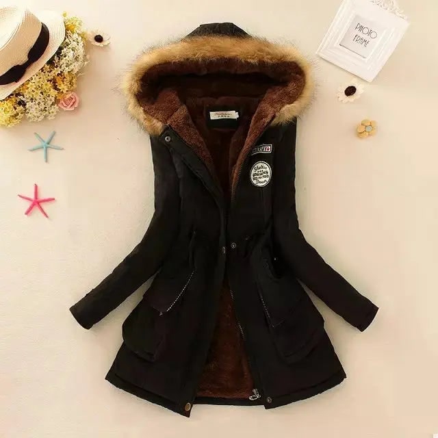 Women's Hooded Winter Coat with Fleece Lining and Faux Fur Hood Trim - Image 3