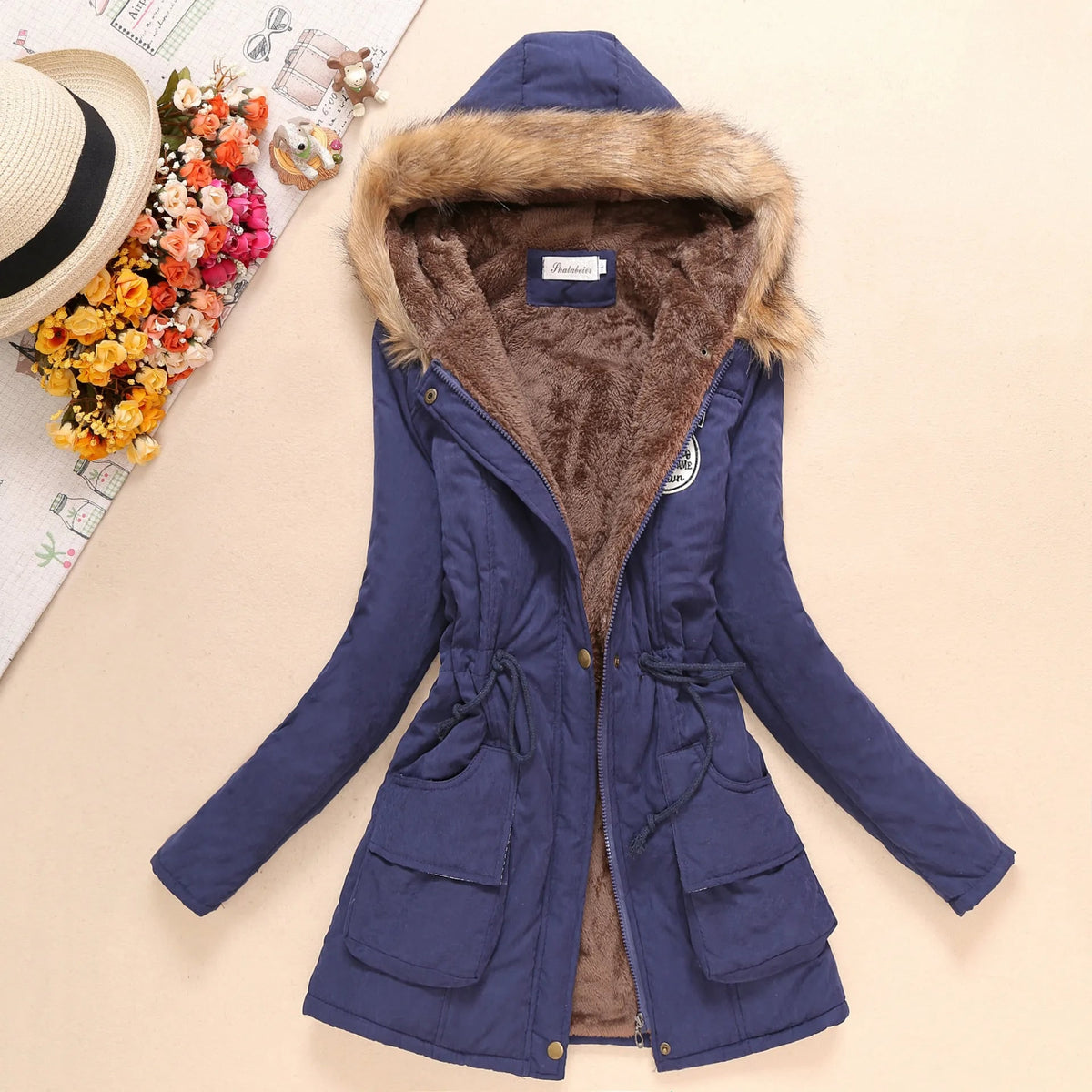 Women's Hooded Winter Coat with Fleece Lining and Faux Fur Hood Trim - Image 5