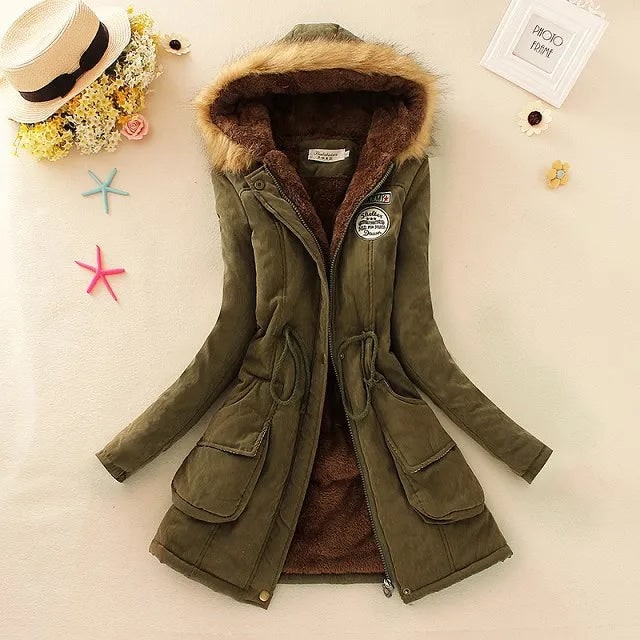 Women's Hooded Winter Coat with Fleece Lining and Faux Fur Hood Trim - Image 6