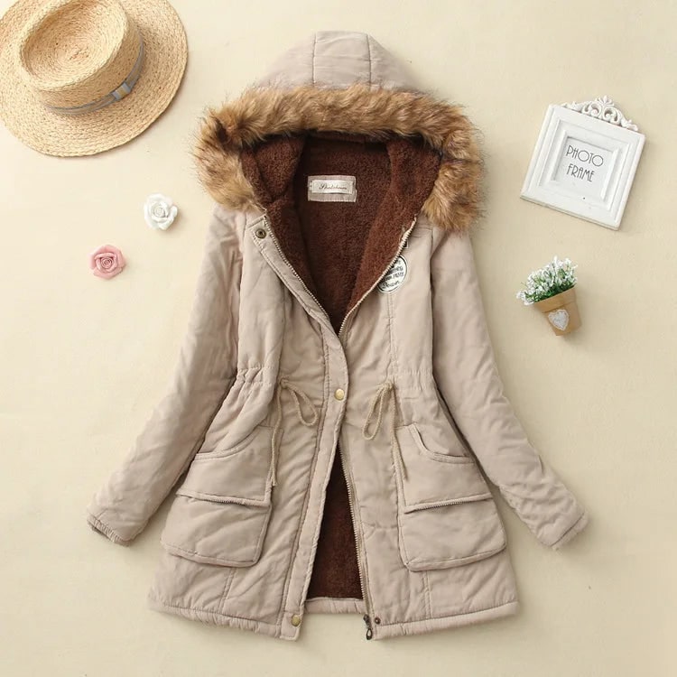 Women's Hooded Winter Coat with Fleece Lining and Faux Fur Hood Trim - Image 7