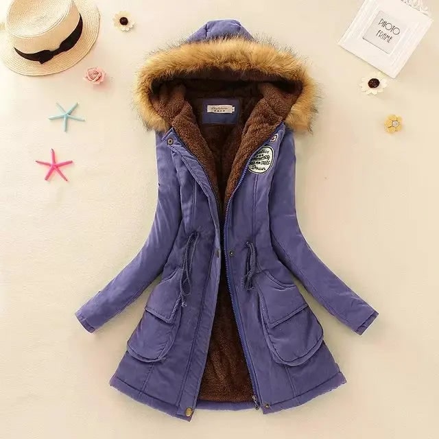 Women's Hooded Winter Coat with Fleece Lining and Faux Fur Hood Trim - Image 9