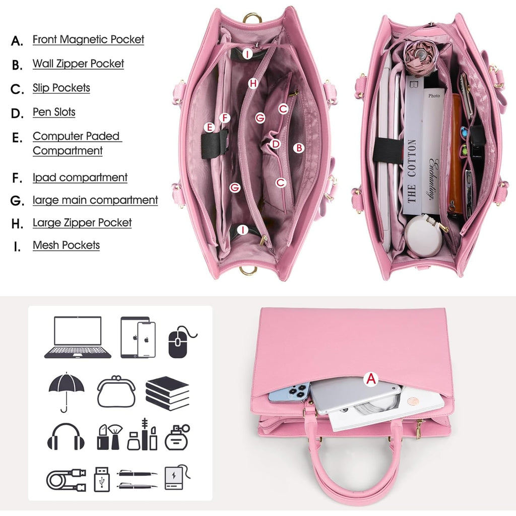 Women's Laptop Tote Bag with Shoulder Strap and Multiple Compartments - Image 15