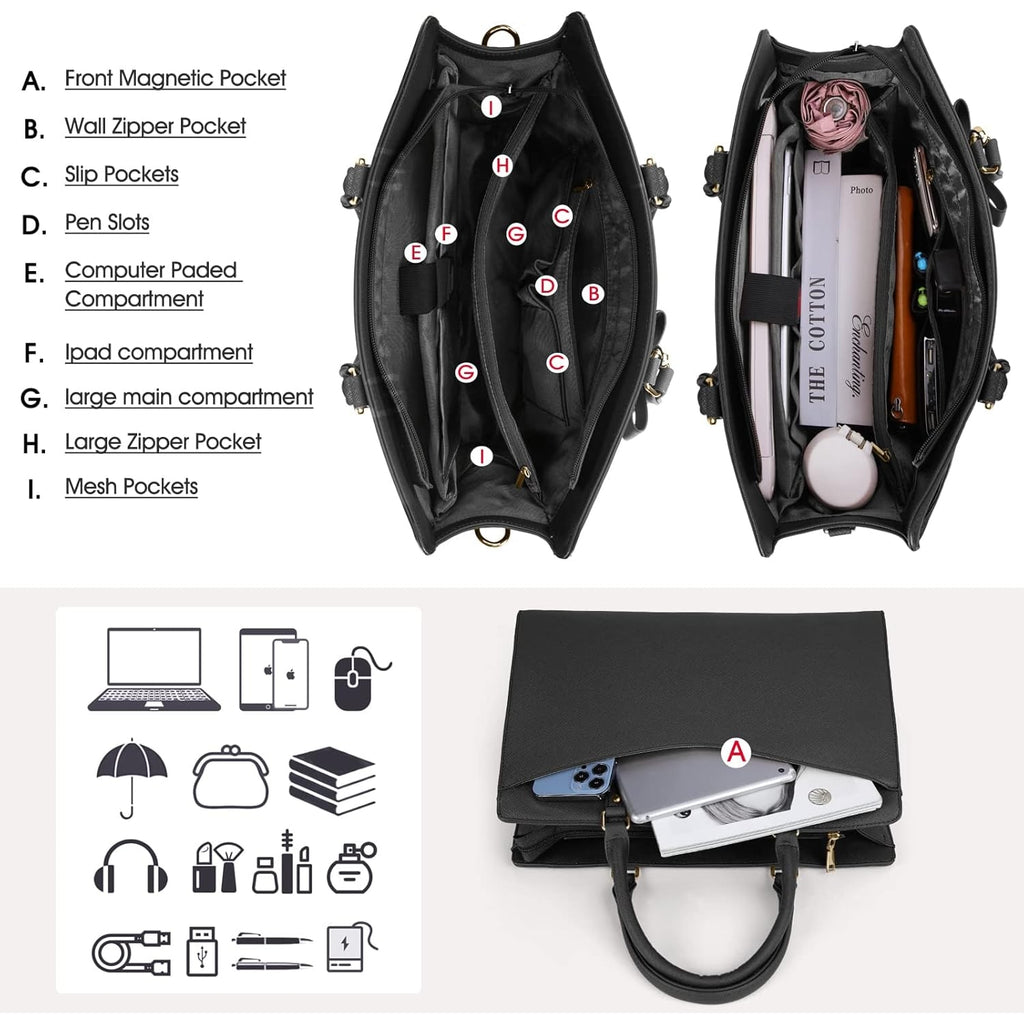 Women's Laptop Tote Bag with Shoulder Strap and Multiple Compartments - Image 27