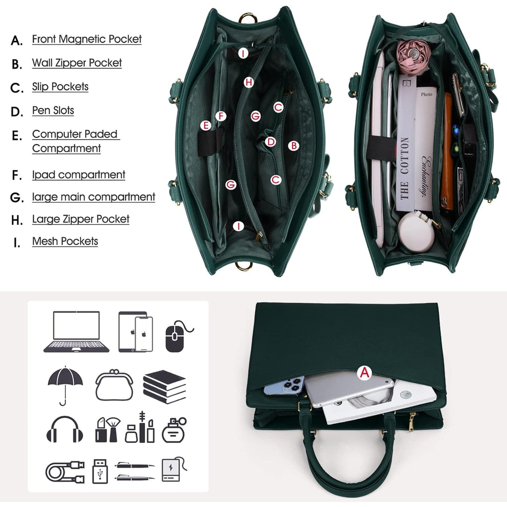 Women's Laptop Tote Bag with Shoulder Strap and Multiple Compartments - Image 3