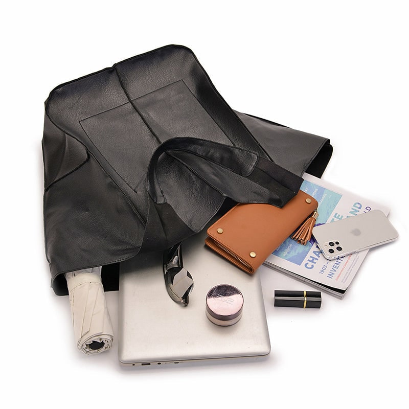 Women's Leather Tote Bag with Large Front Pocket and Slouchy Unstructured Silhouette for Work - Image 11