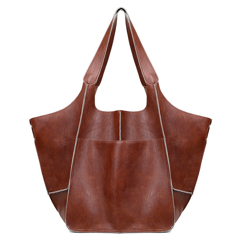 Women's Leather Tote Bag with Large Front Pocket and Slouchy Unstructured Silhouette for Work - Image 12