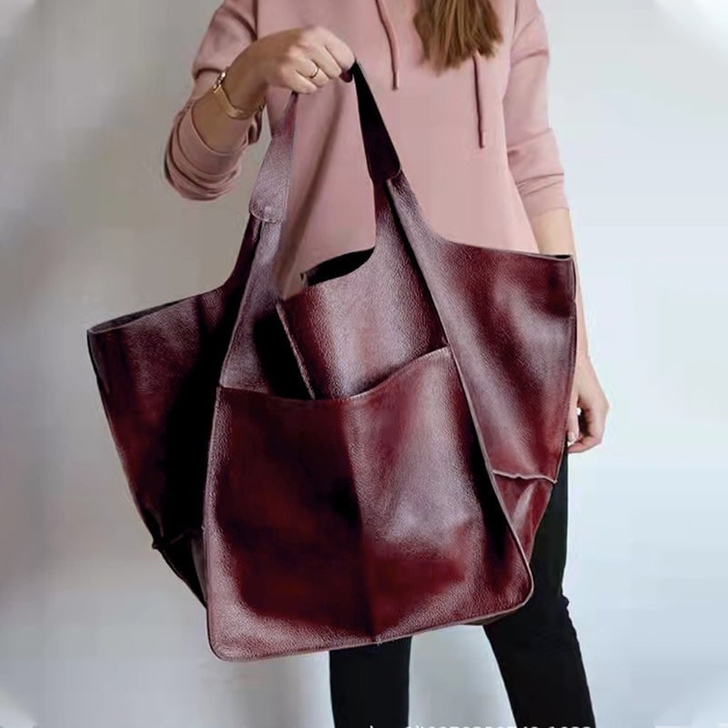 Women's Leather Tote Bag with Large Front Pocket and Slouchy Unstructured Silhouette for Work - Image 13