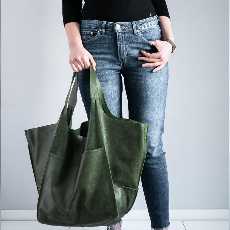 Women's Leather Tote Bag with Large Front Pocket and Slouchy Unstructured Silhouette for Work - Image 14