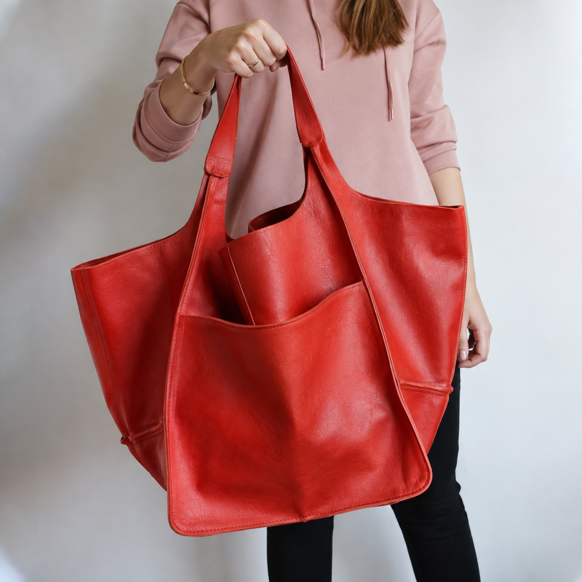 Women's Leather Tote Bag with Large Front Pocket and Slouchy Unstructured Silhouette for Work - Image 18