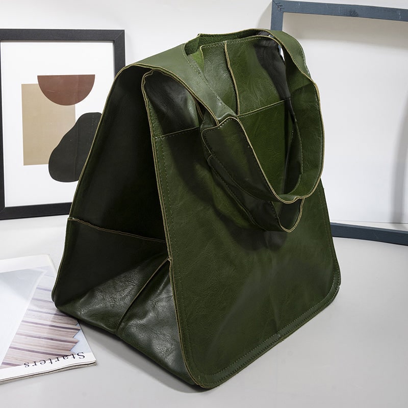 Women's Leather Tote Bag with Large Front Pocket and Slouchy Unstructured Silhouette for Work - Image 4