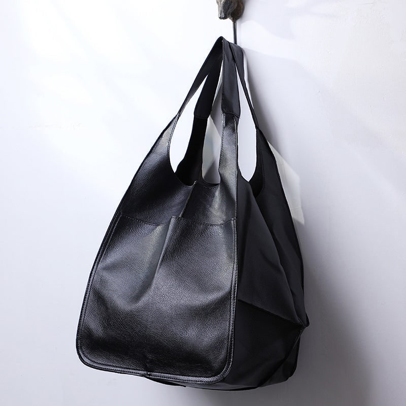 Women's Leather Tote Bag with Large Front Pocket and Slouchy Unstructured Silhouette for Work - Image 5