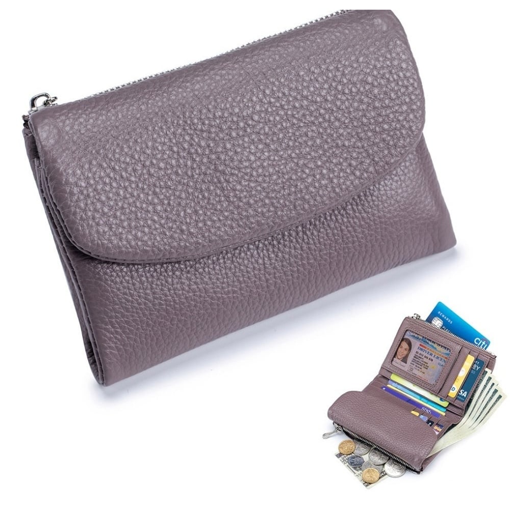 Women's Leather Wallet with Zippered Pockets Card Slots and Id Window - Image 10