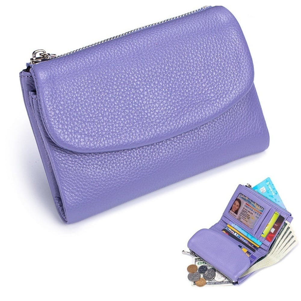 Women's Leather Wallet with Zippered Pockets Card Slots and Id Window - Image 12