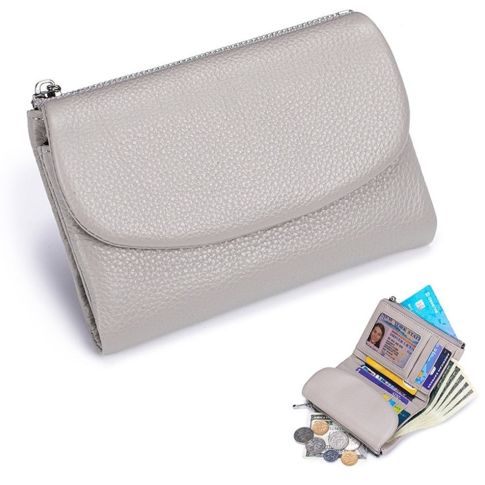 Women's Leather Wallet with Zippered Pockets Card Slots and Id Window - Image 14