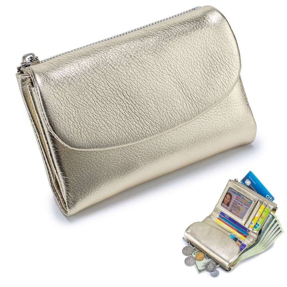 Women's Leather Wallet with Zippered Pockets Card Slots and Id Window - Image 15