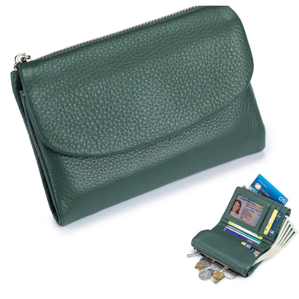 Women's Leather Wallet with Zippered Pockets Card Slots and Id Window - Image 16
