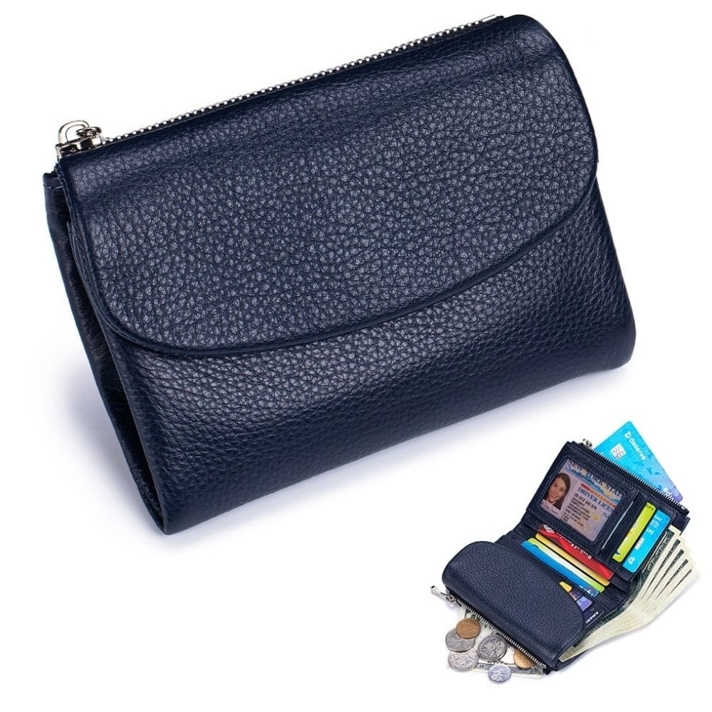 Women's Leather Wallet with Zippered Pockets Card Slots and Id Window - Image 17