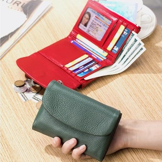 Women's Leather Wallet with Zippered Pockets Card Slots and Id Window - Image 19