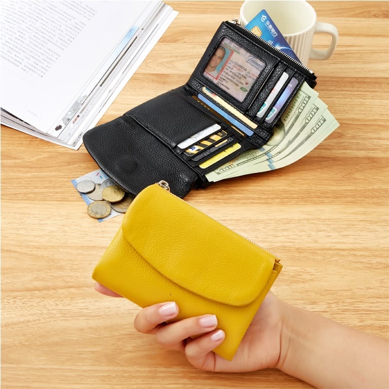 Women's Leather Wallet with Zippered Pockets Card Slots and Id Window - Image 22