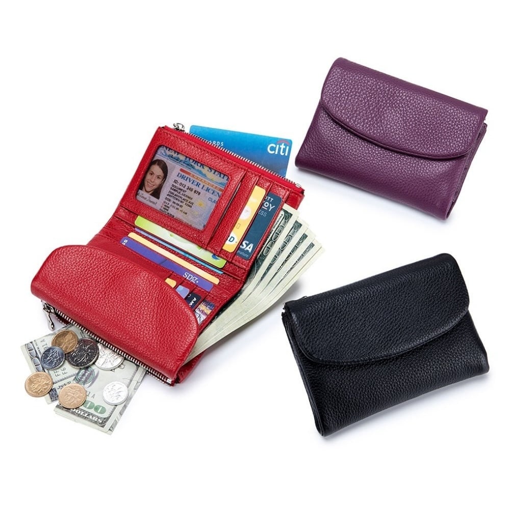 Women's Leather Wallet with Zippered Pockets Card Slots and Id Window - Image 25