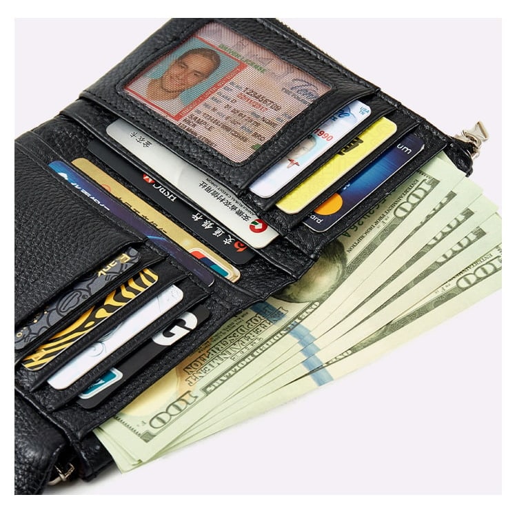 Women's Leather Wallet with Zippered Pockets Card Slots and Id Window - Image 26