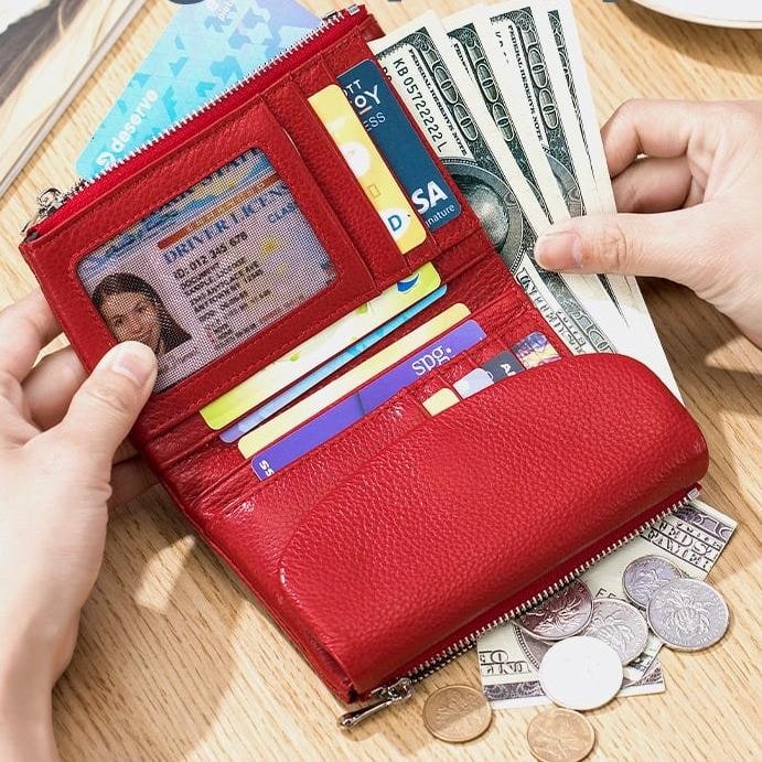 Women's Leather Wallet with Zippered Pockets Card Slots and Id Window - Image 4