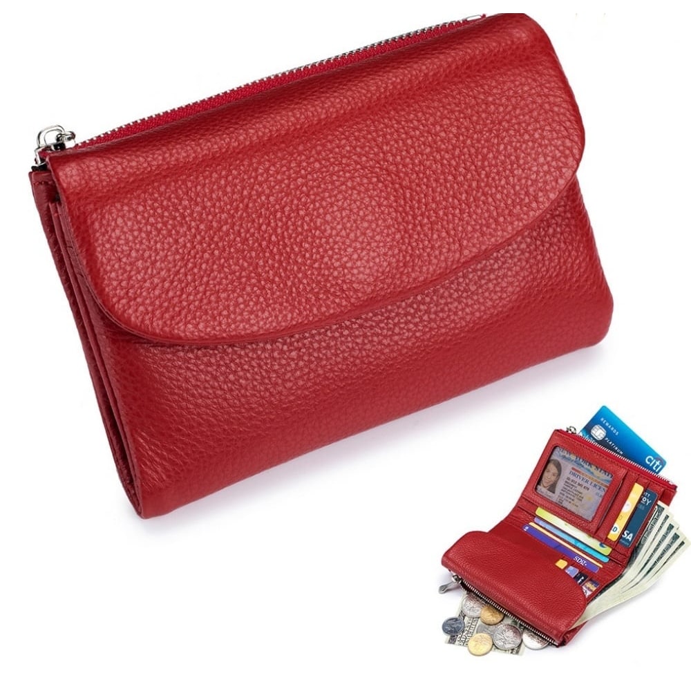 Women's Leather Wallet with Zippered Pockets Card Slots and Id Window - Image 5