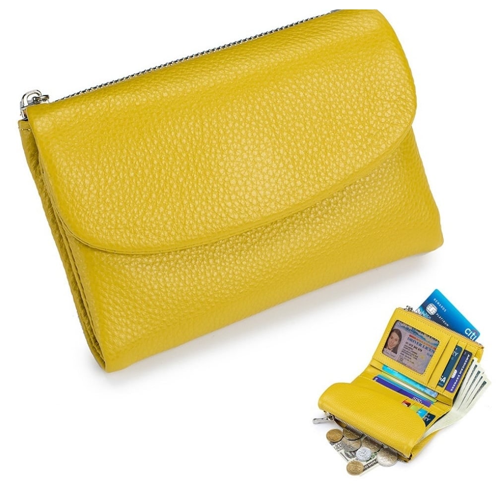 Women's Leather Wallet with Zippered Pockets Card Slots and Id Window - Image 6