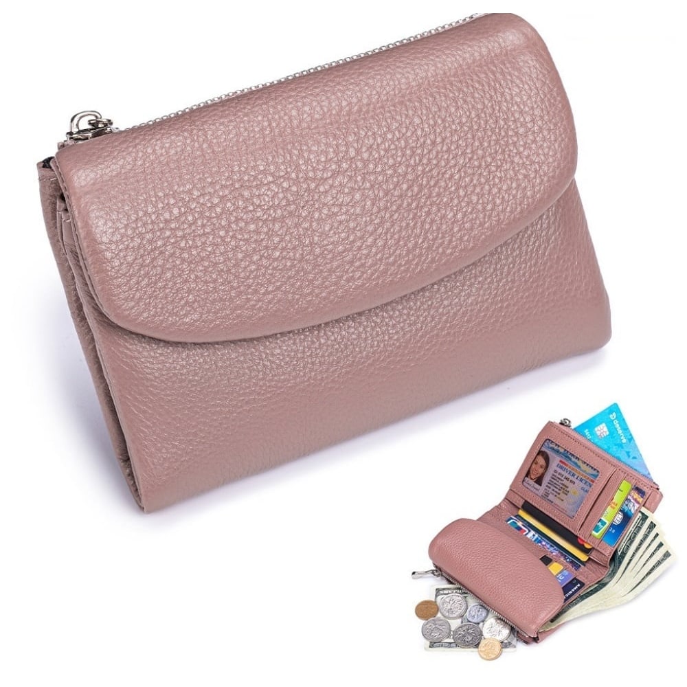 Women's Leather Wallet with Zippered Pockets Card Slots and Id Window - Image 7