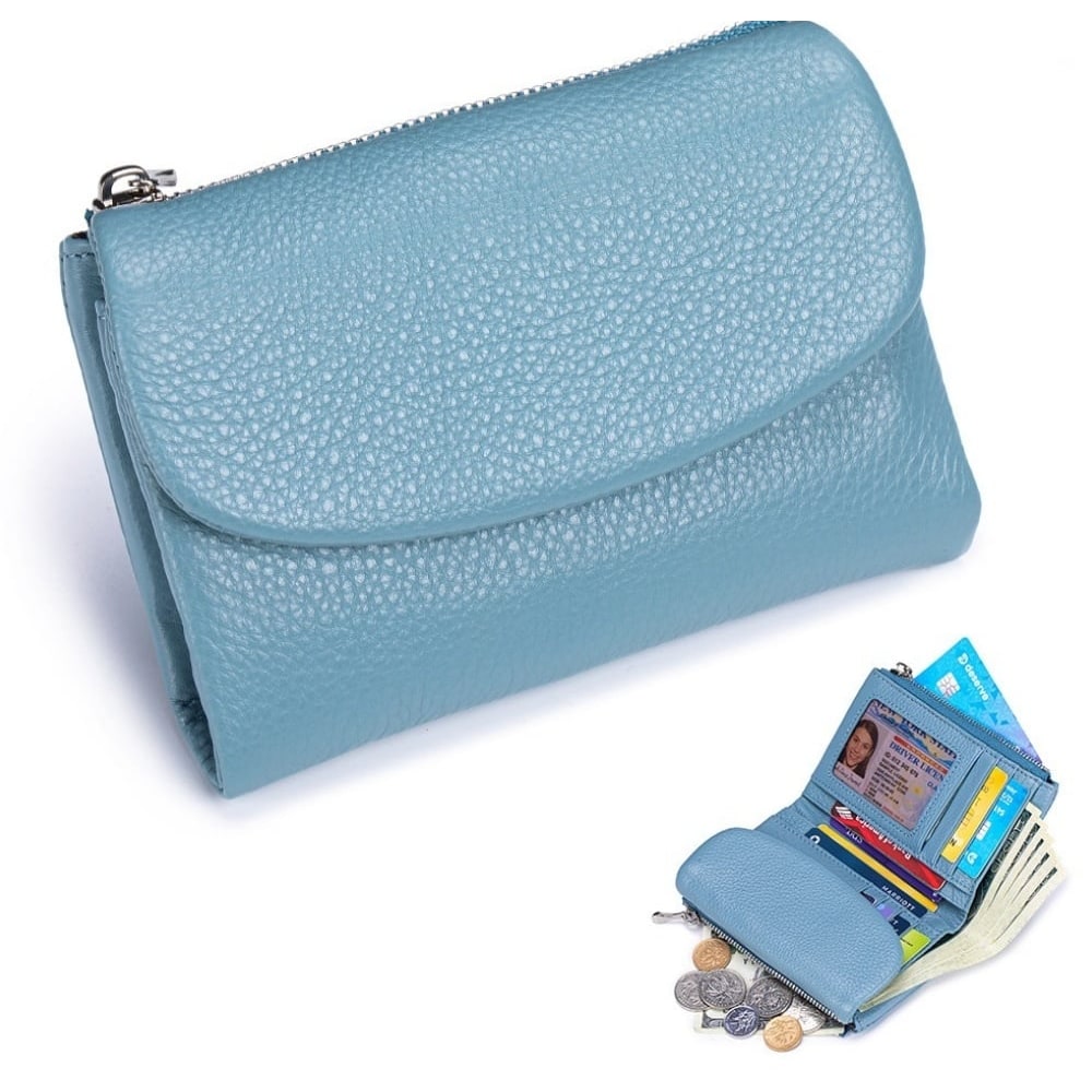 Women's Leather Wallet with Zippered Pockets Card Slots and Id Window - Image 8