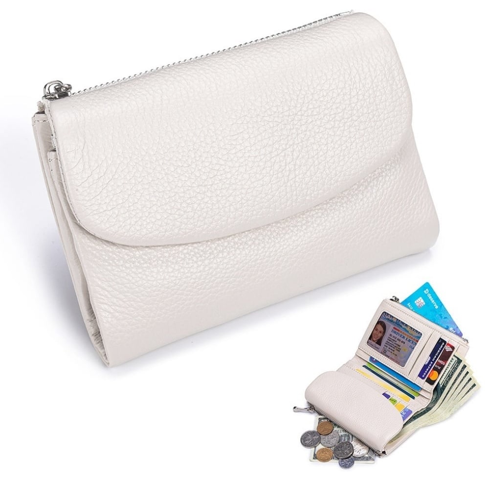 Women's Leather Wallet with Zippered Pockets Card Slots and Id Window - Image 9