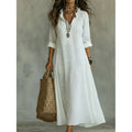 Women's Maxi Dress with A-Line Silhouette Ruffled Collar and Floral Embroidery - Image 1