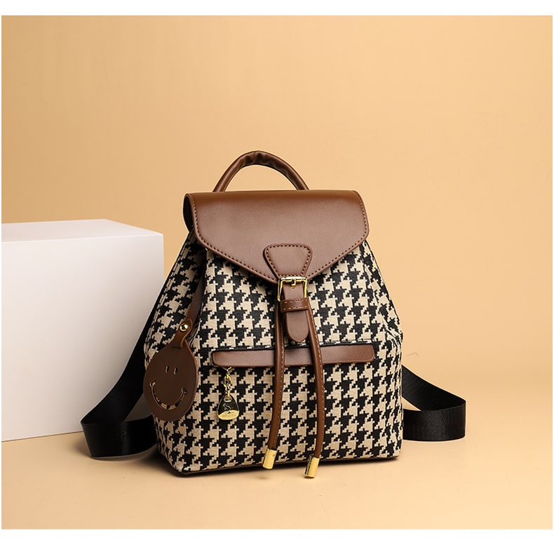 Women's Mini Backpack Rucksack Drawstring Closure and Diamond Quilted Faux Leather - Image 1