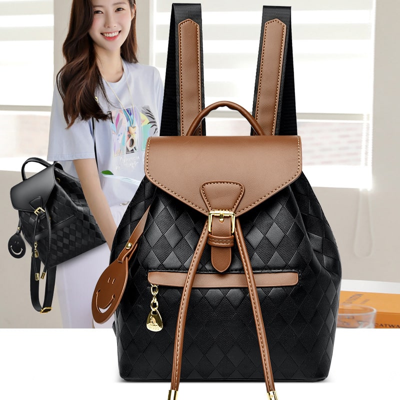 Women's Mini Backpack Rucksack Drawstring Closure and Diamond Quilted Faux Leather - Image 2