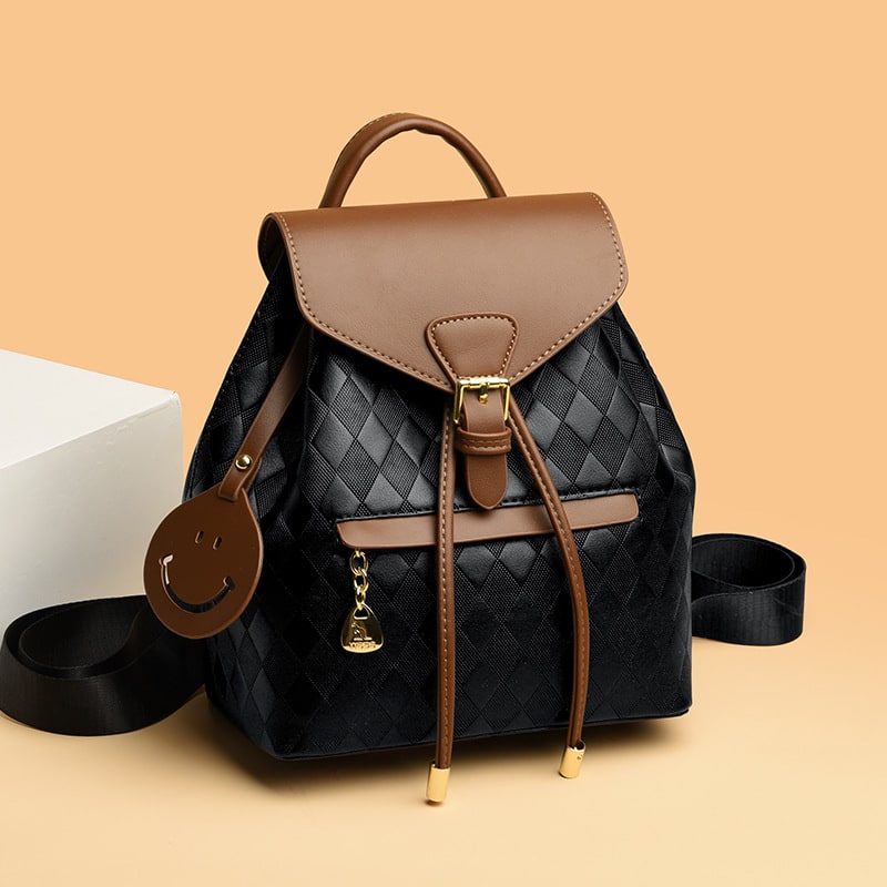 Women's Mini Backpack Rucksack Drawstring Closure and Diamond Quilted Faux Leather - Image 3