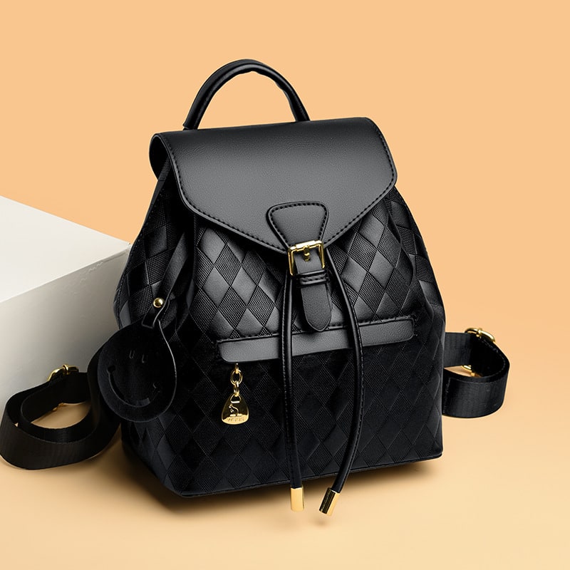 Women's Mini Backpack Rucksack Drawstring Closure and Diamond Quilted Faux Leather - Image 5