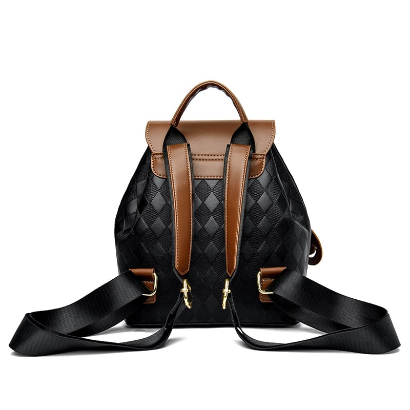 Women's Mini Backpack Rucksack Drawstring Closure and Diamond Quilted Faux Leather - Image 6
