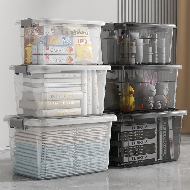 Women's Plastic Storage Bin with Latching Lid Stackable Design and Carrying Handle Totes - Image 1