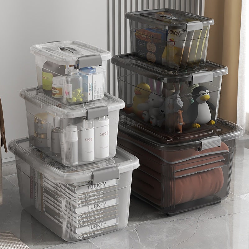 Women's Plastic Storage Bin with Latching Lid Stackable Design and Carrying Handle Totes - Image 2