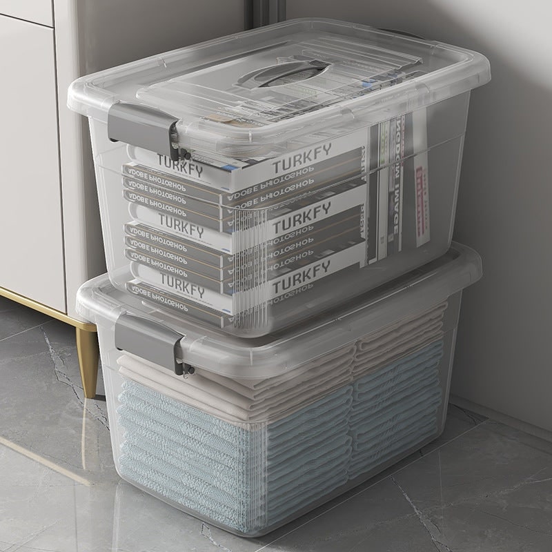 Women's Plastic Storage Bin with Latching Lid Stackable Design and Carrying Handle Totes - Image 3