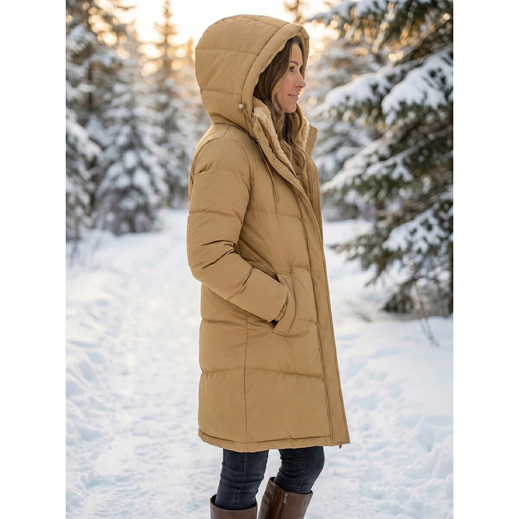 Women's Puffer Coat with Sherpa-Lined Hood and Quilted Design - Image 2